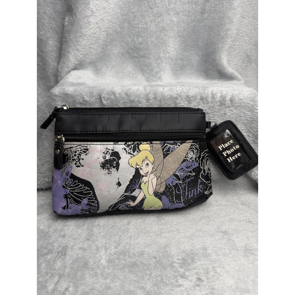 Disney Tinker Bell Cosmetic Bag Black Purple Pouch TB56690WM Photo ID Tag